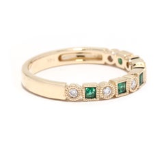 Emerald Diamond Wedding Band, 14K Yellow Gold, Ring, Stackable
