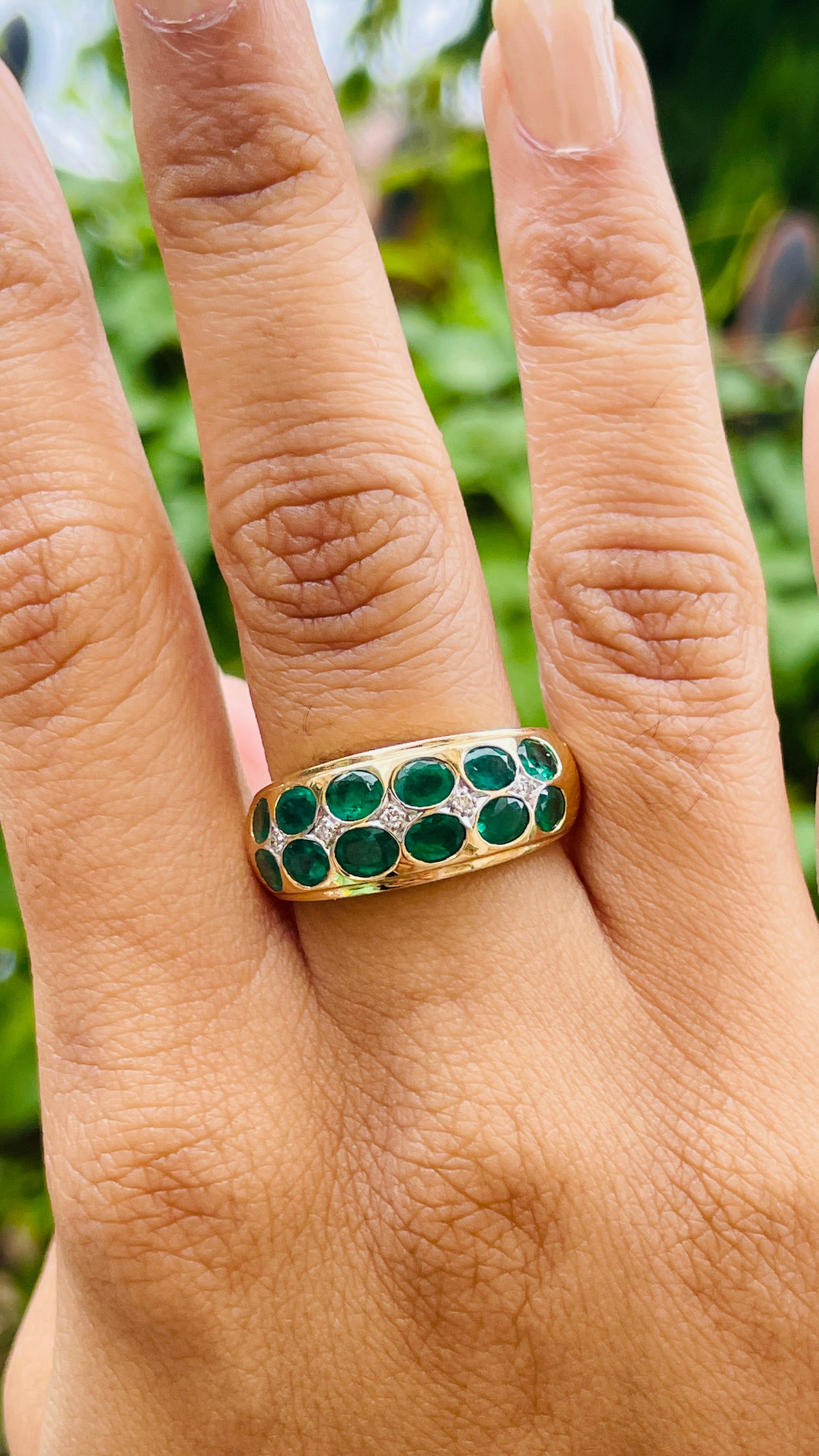 Emerald Diamond Wedding Band Ring for Father in 14k Solid Yellow Gold 8