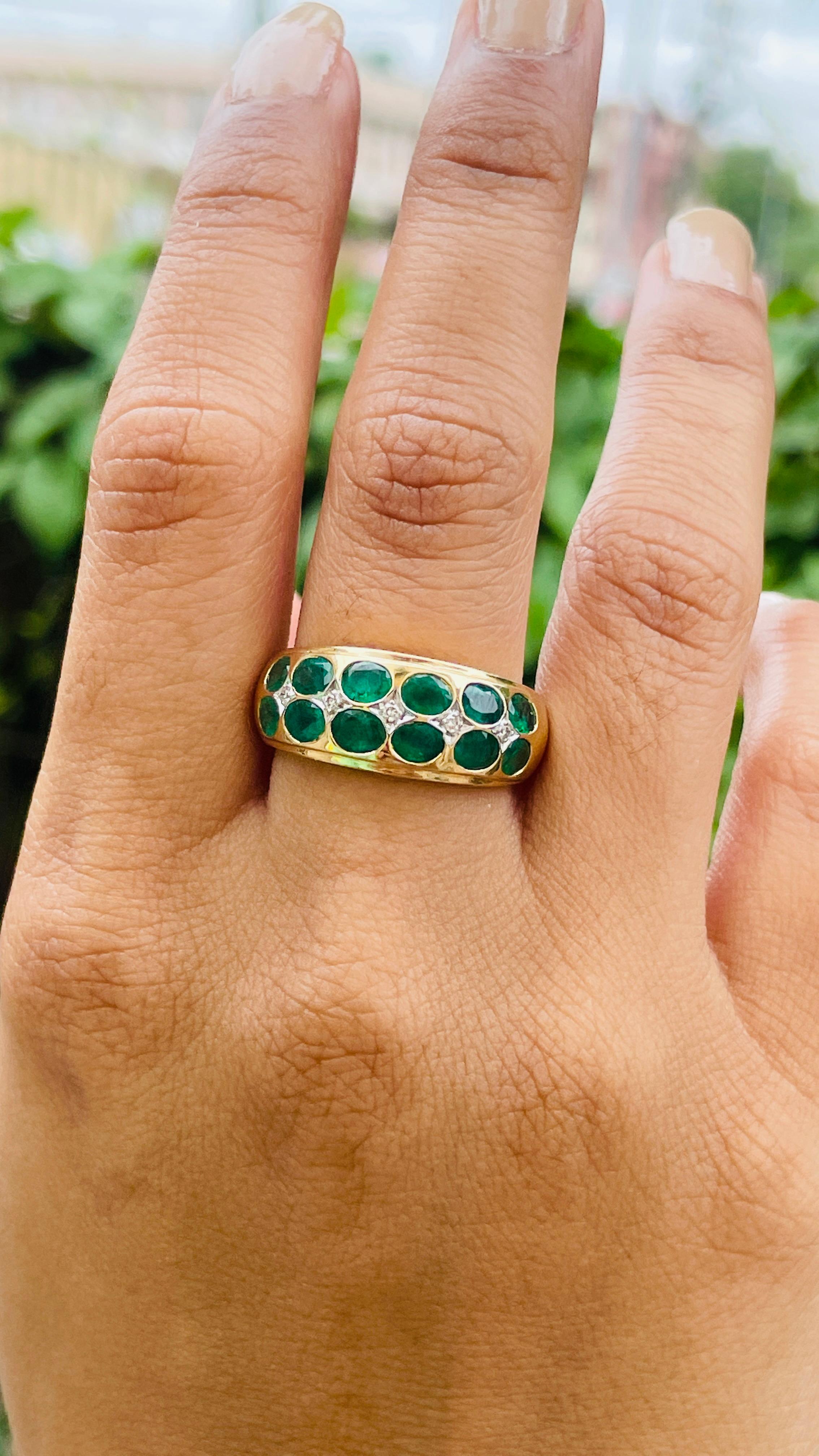 Emerald Diamond Wedding Band Ring for Father in 14k Solid Yellow Gold 4