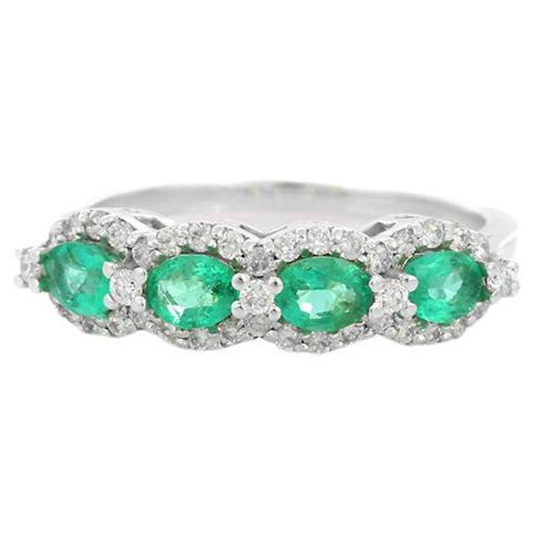 For Sale:  Emerald Diamond Wedding Band Ring Gift Made in 18k Solid White Gold 12