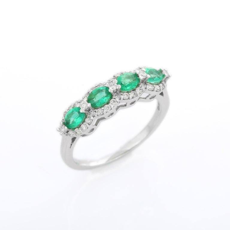 For Sale:  Emerald Diamond Wedding Band Ring Gift Made in 18k Solid White Gold 7