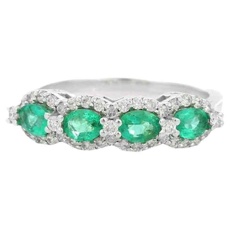 Emerald Diamond Wedding Band Ring Gift Made in 18k Solid White Gold