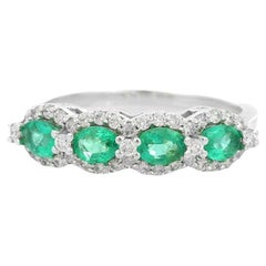 Emerald Diamond Wedding Band Ring Gift Made in 18k Solid White Gold