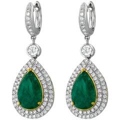 Emerald Diamond White and Yellow Gold Drop Earrings
