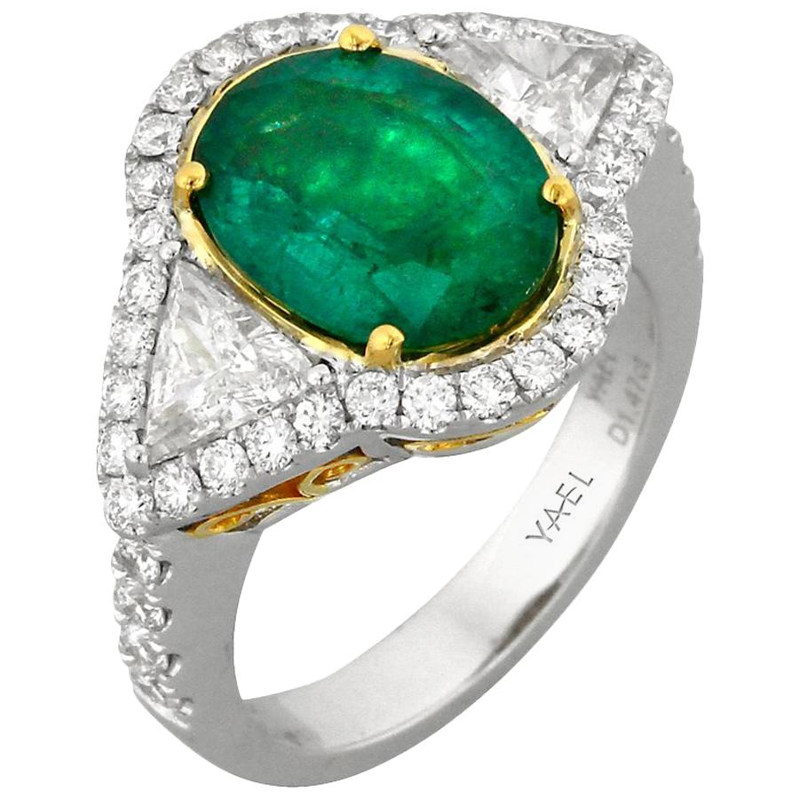 Emerald Diamond White and Yellow Gold Ring
