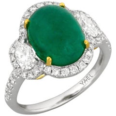 Emerald Diamond White and Yellow Gold Three-Stone Ring