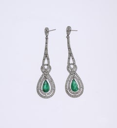 Emerald Diamond White Gold Dangle Earrings