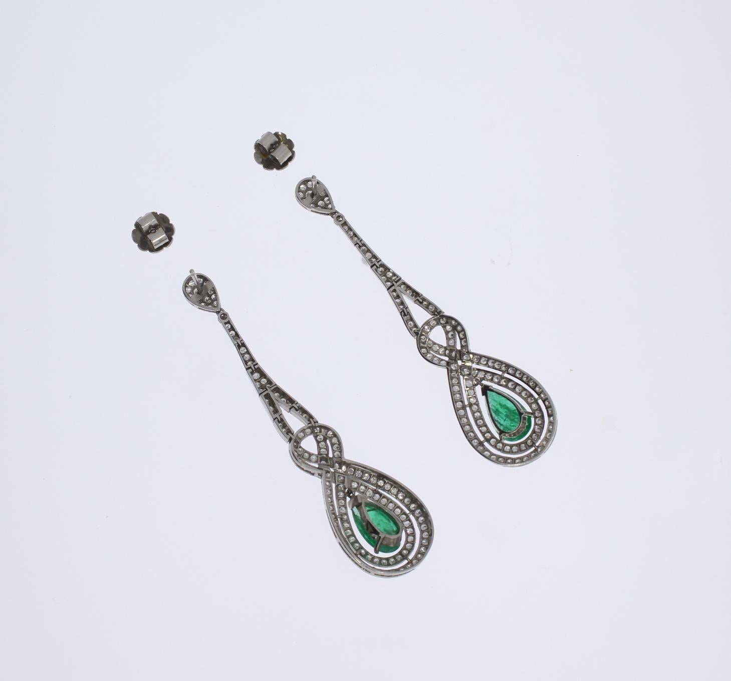 Brilliant Cut Emerald Diamond White Gold Dangle Earrings For Sale