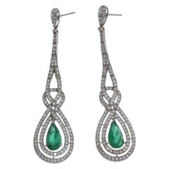 Emerald Diamond White Gold Dangle Earrings Emerald Diamond White Gold Dangle Earrings