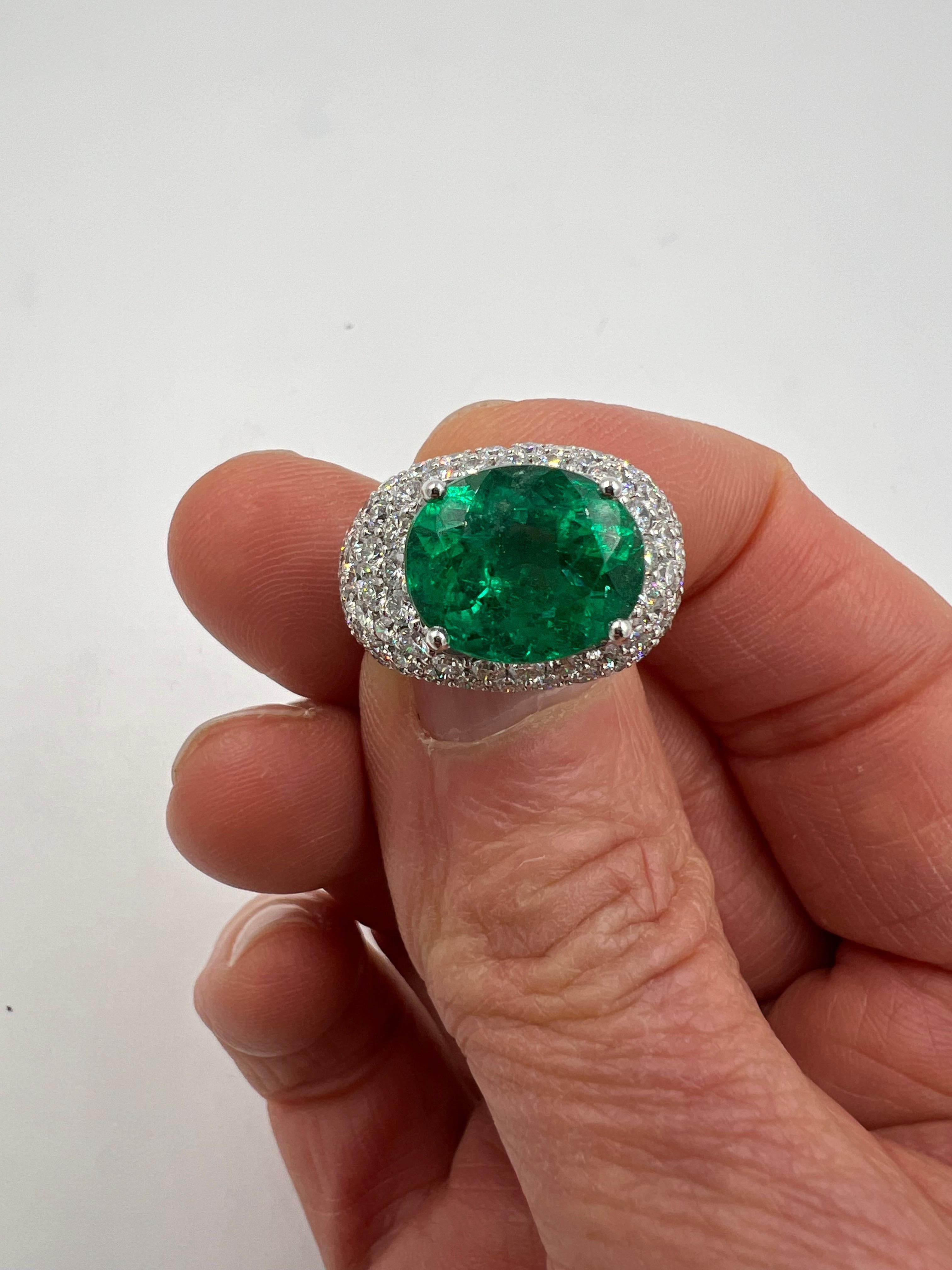 Emerald Diamond White Gold Dome Ring For Sale 1