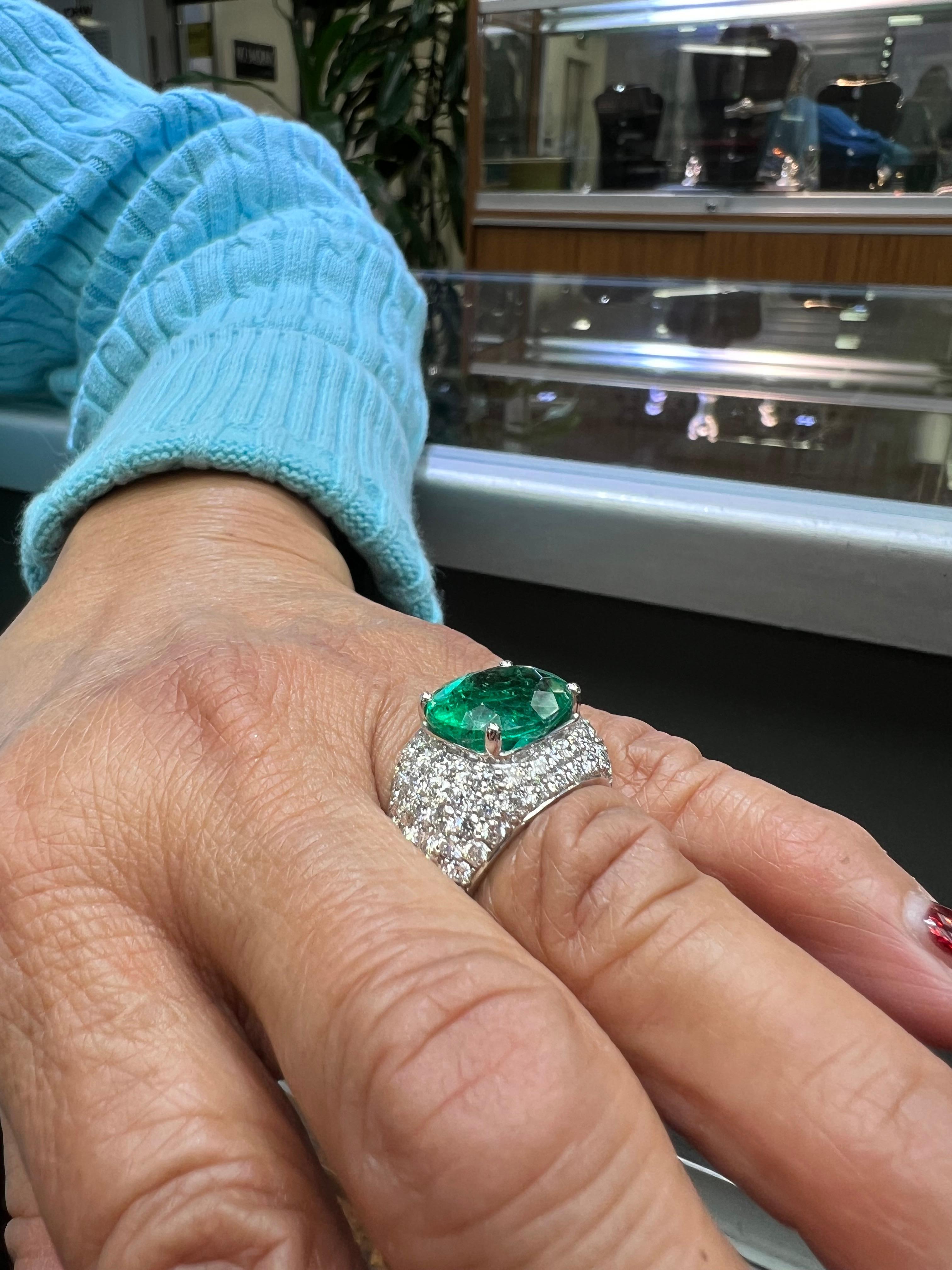 Emerald Diamond White Gold Dome Ring For Sale 3