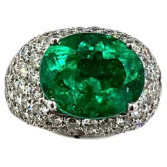 Vintage Emerald Diamond White Gold Dome Ring