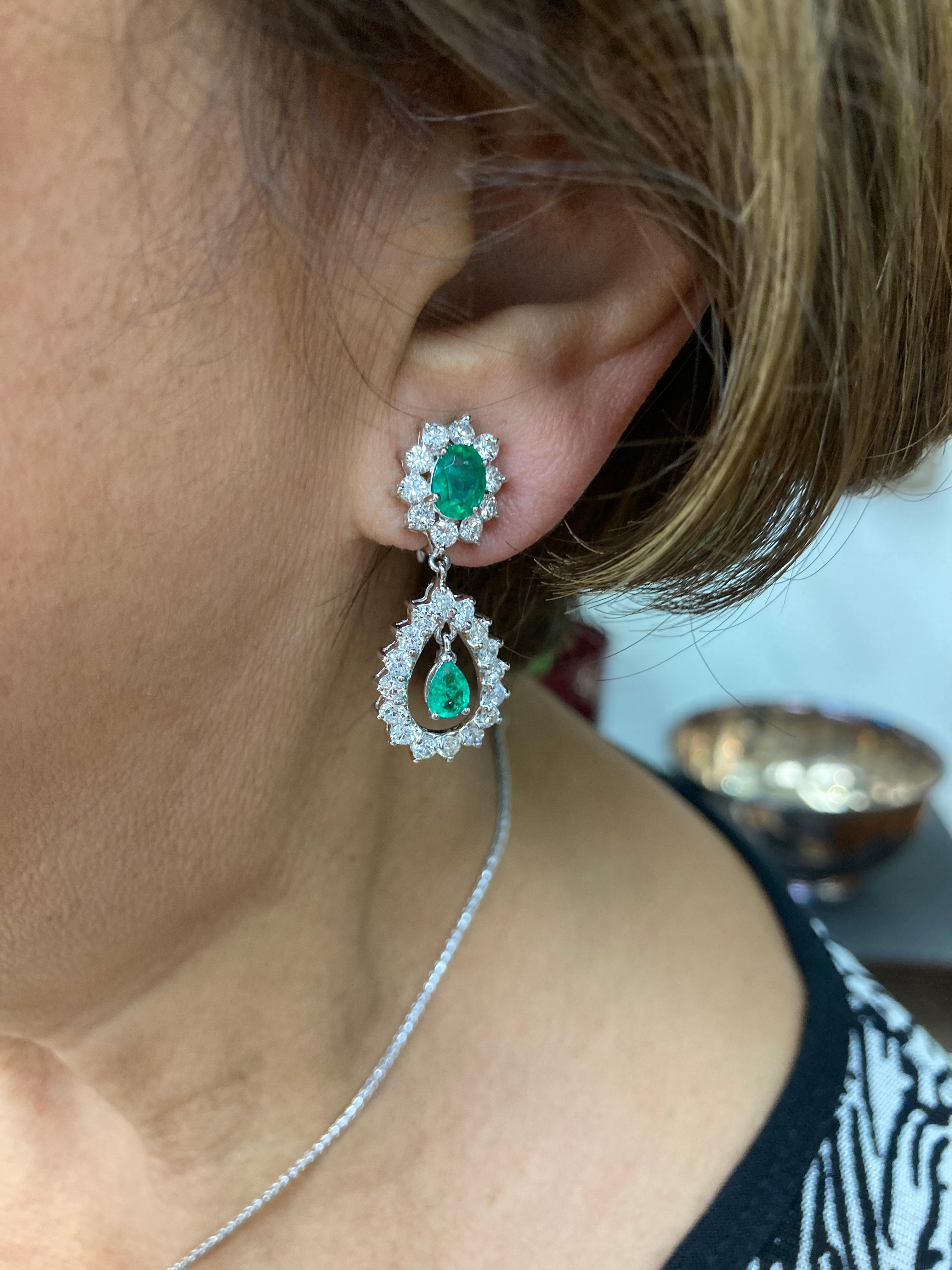 Women's Emerald Diamond White Gold Drop Clip on Earrings