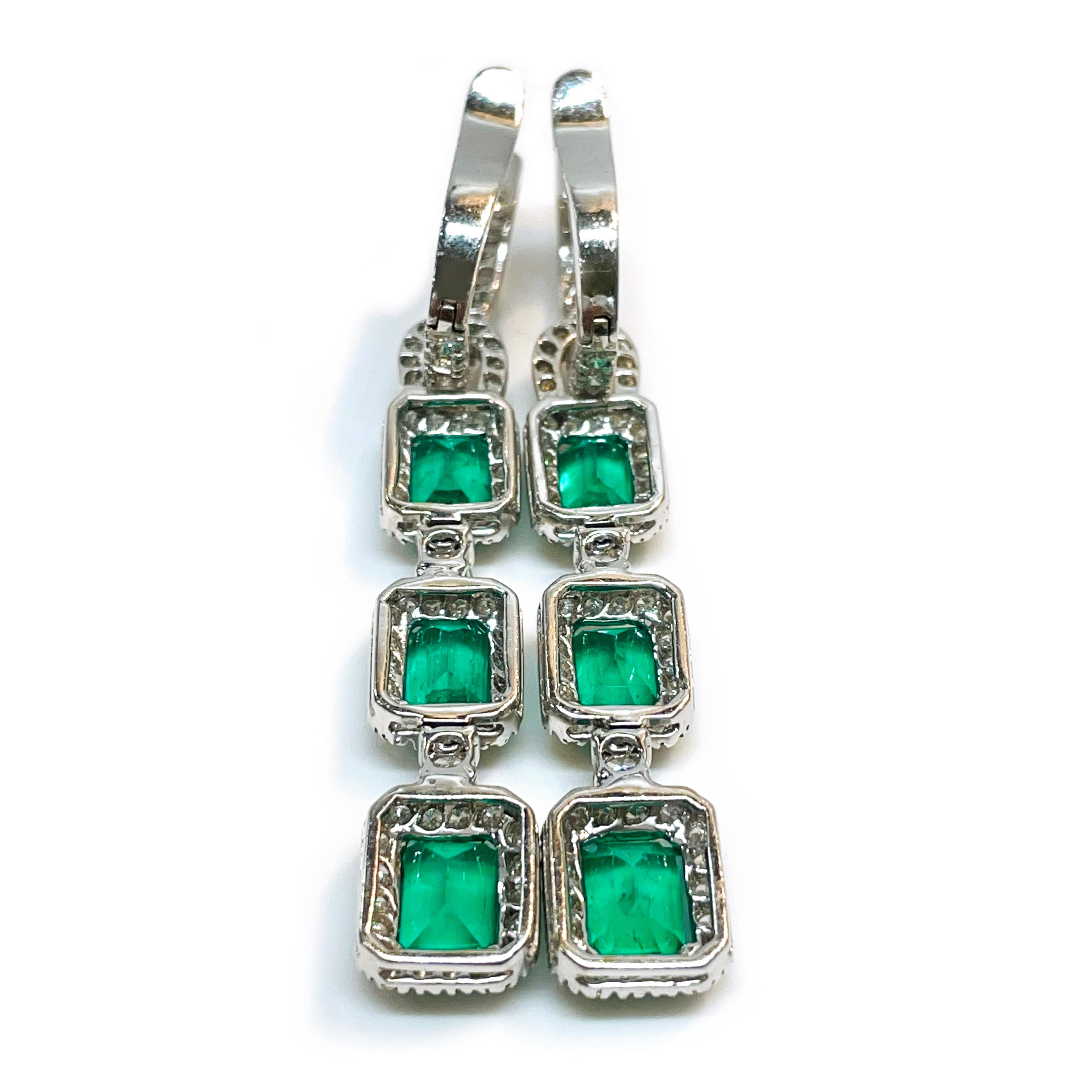 Women's or Men's White Gold Emerald Diamond Earrings For Sale