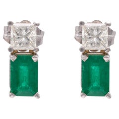 Vintage Emerald Diamond White Gold Earrings
