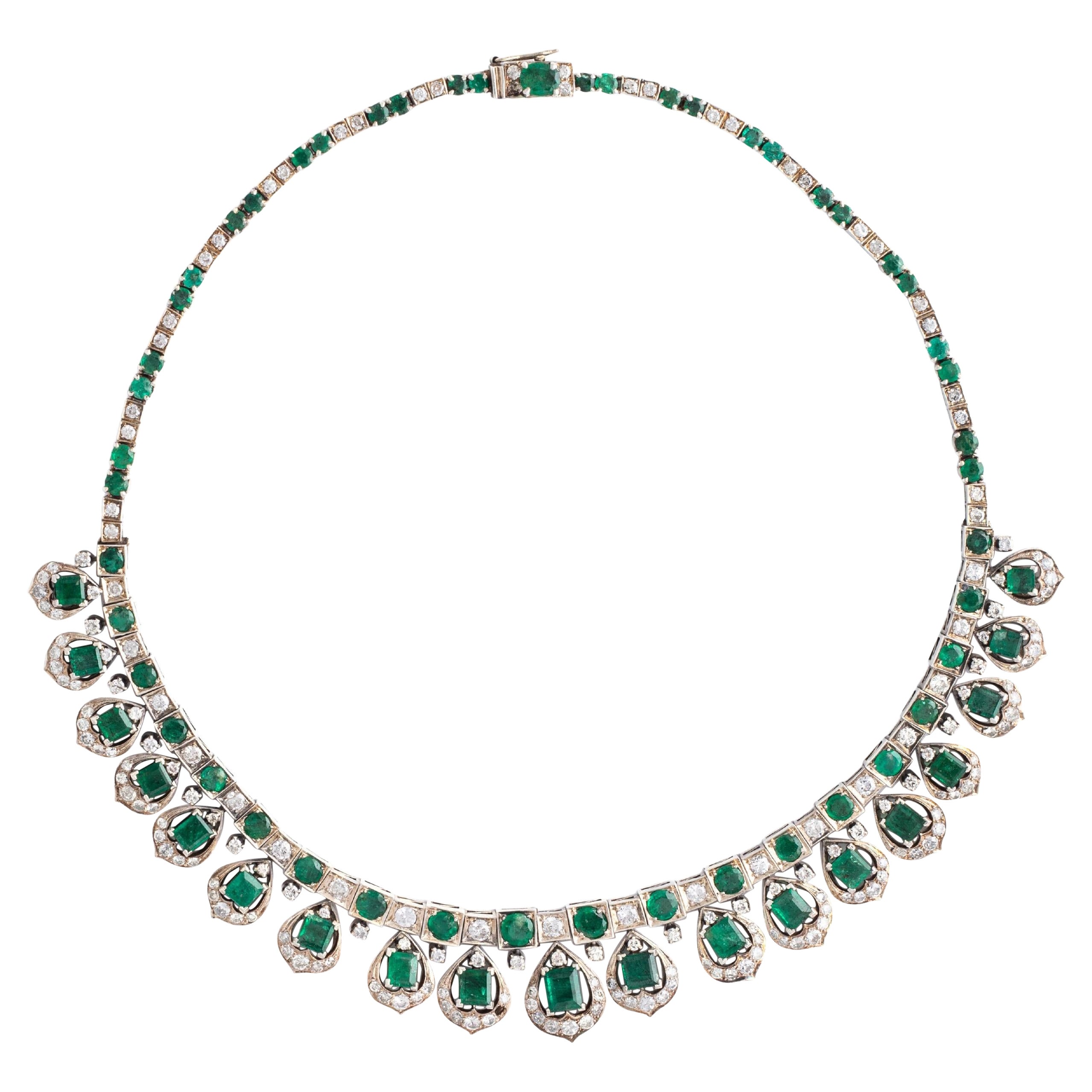 Emerald Diamond White Gold Necklace