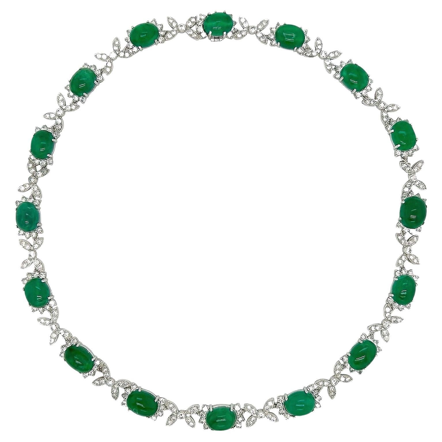 Emerald Diamond White Gold Necklace