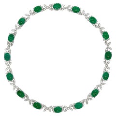 Emerald Diamond White Gold Necklace