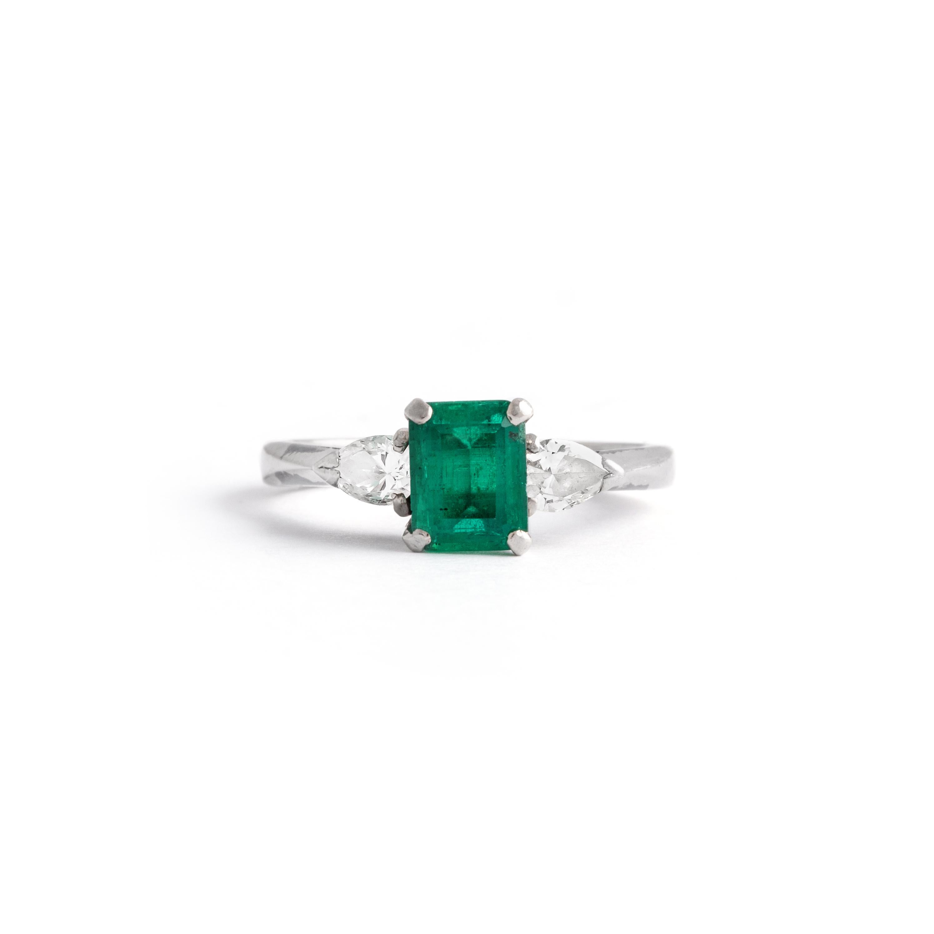 Emerald Cut Emerald Diamond White Gold Ring For Sale