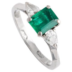 Vintage Emerald Diamond White Gold Ring