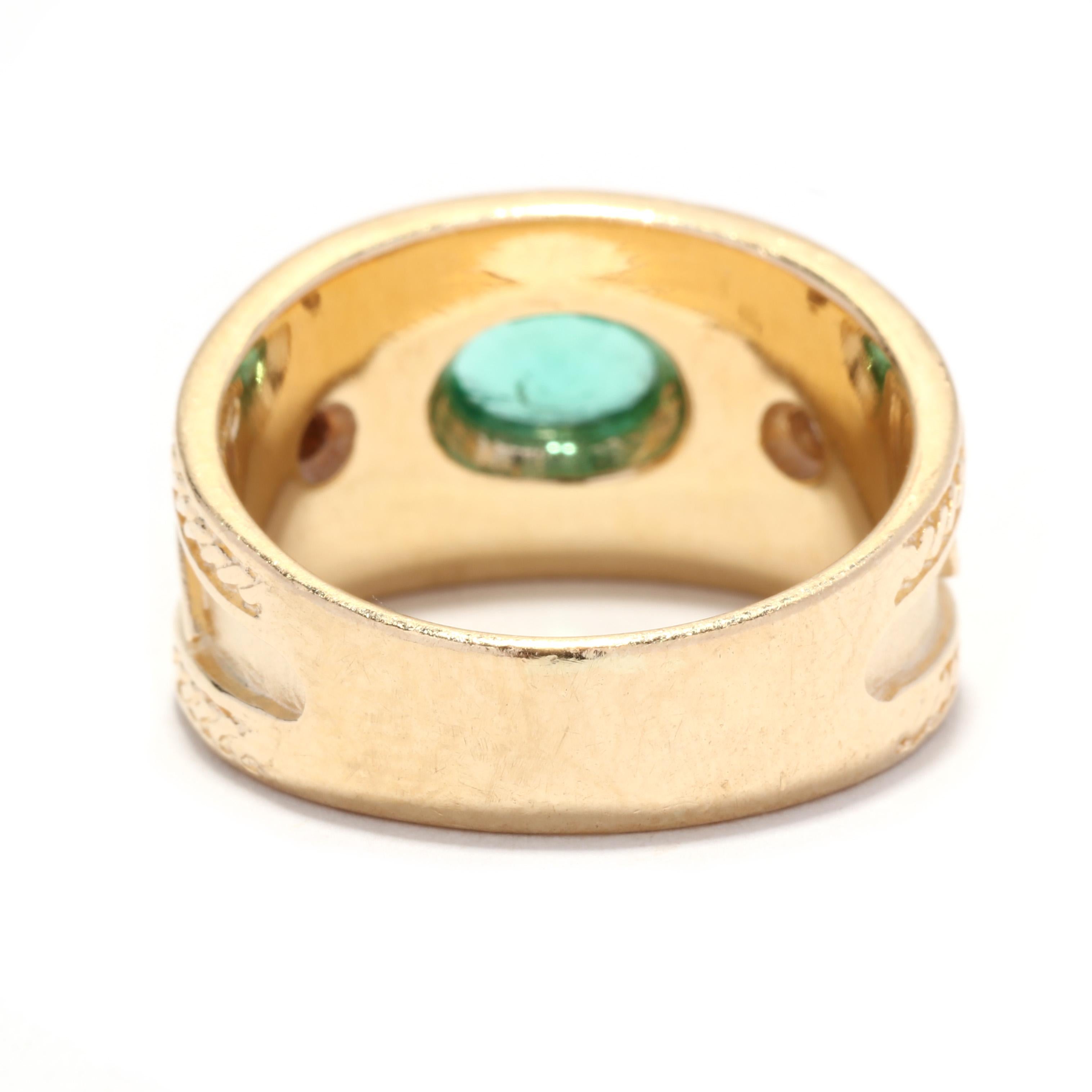 Breiter Smaragd-Diamant-Ring, 14KT Gelbgold, Ring (Ovalschliff)