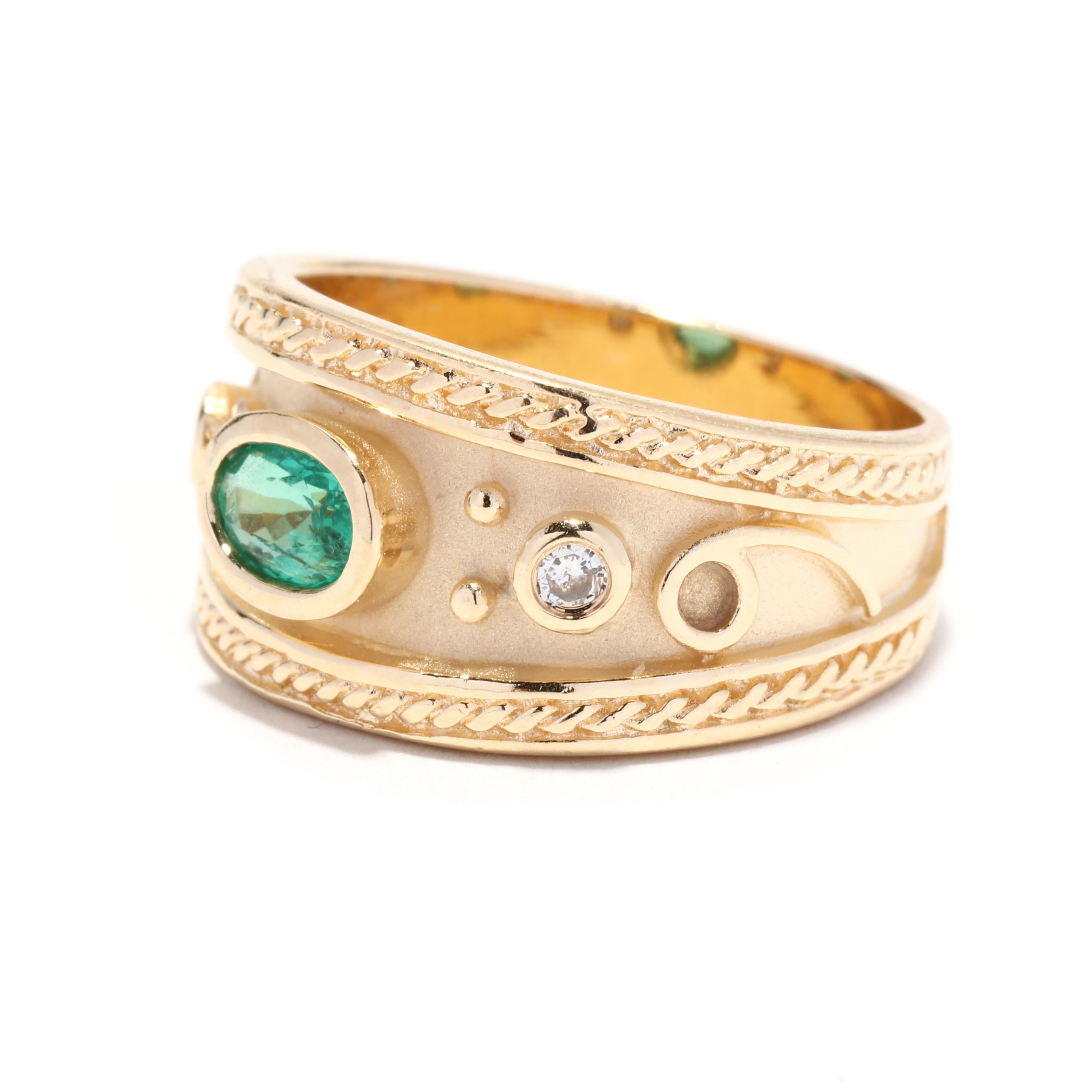 Breiter Smaragd-Diamant-Ring, 14KT Gelbgold, Ring im Zustand „Gut“ in McLeansville, NC