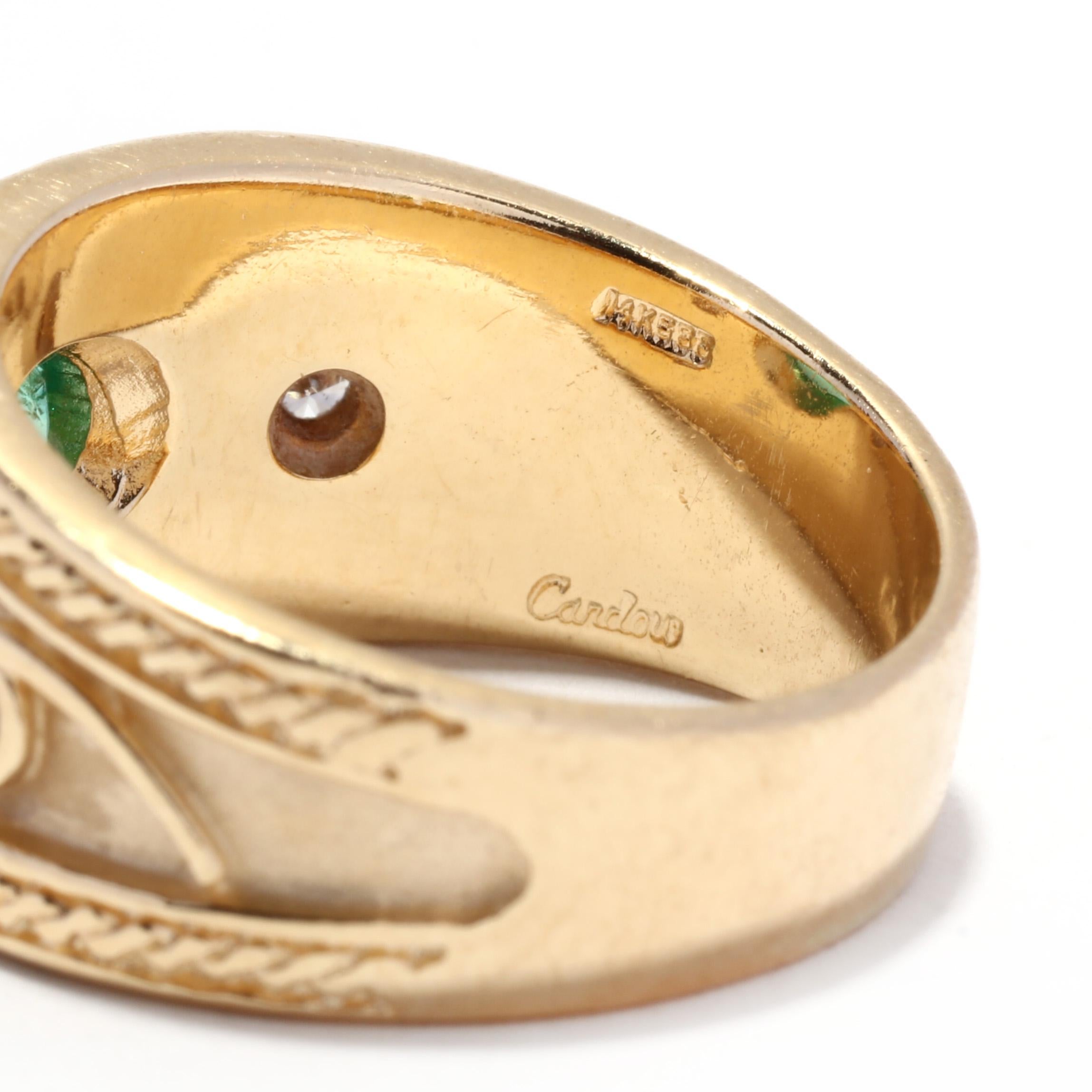 Breiter Smaragd-Diamant-Ring, 14KT Gelbgold, Ring für Damen oder Herren
