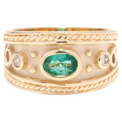 Emerald Diamond Wide Band Ring, 14KT Yellow Gold, Ring