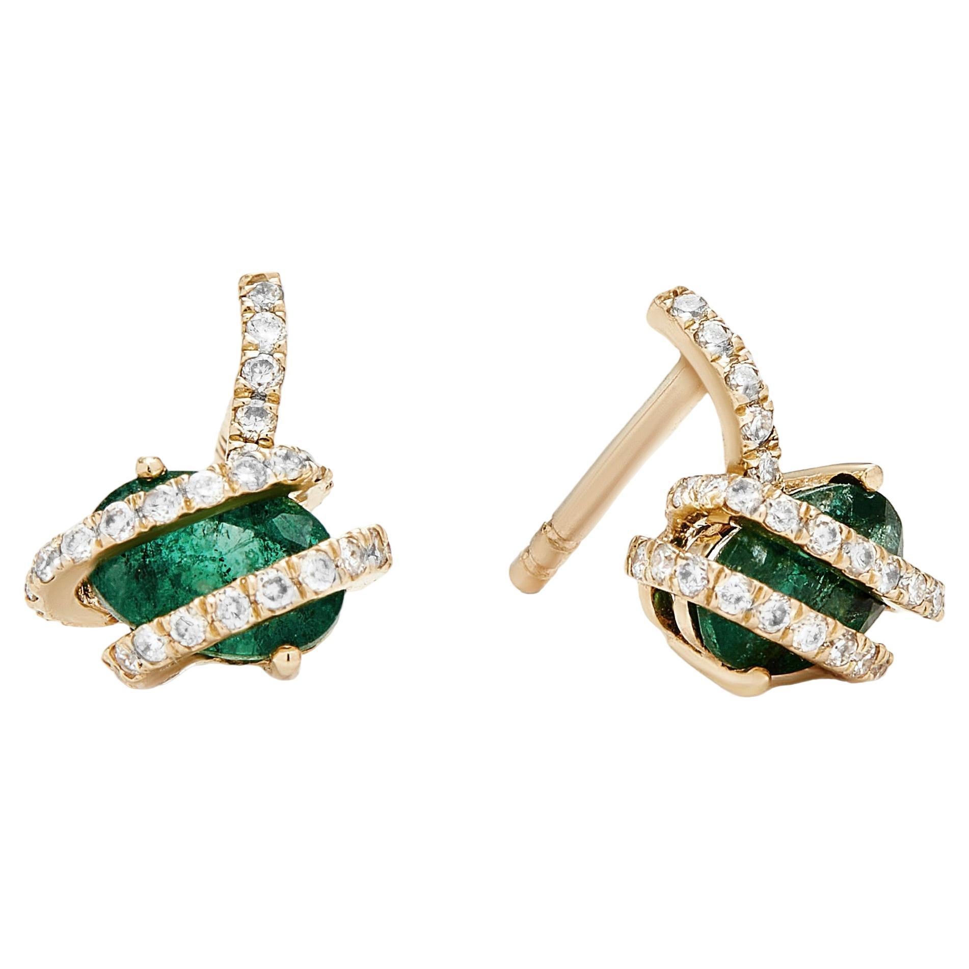 Emerald Diamond Wrap Studs For Sale