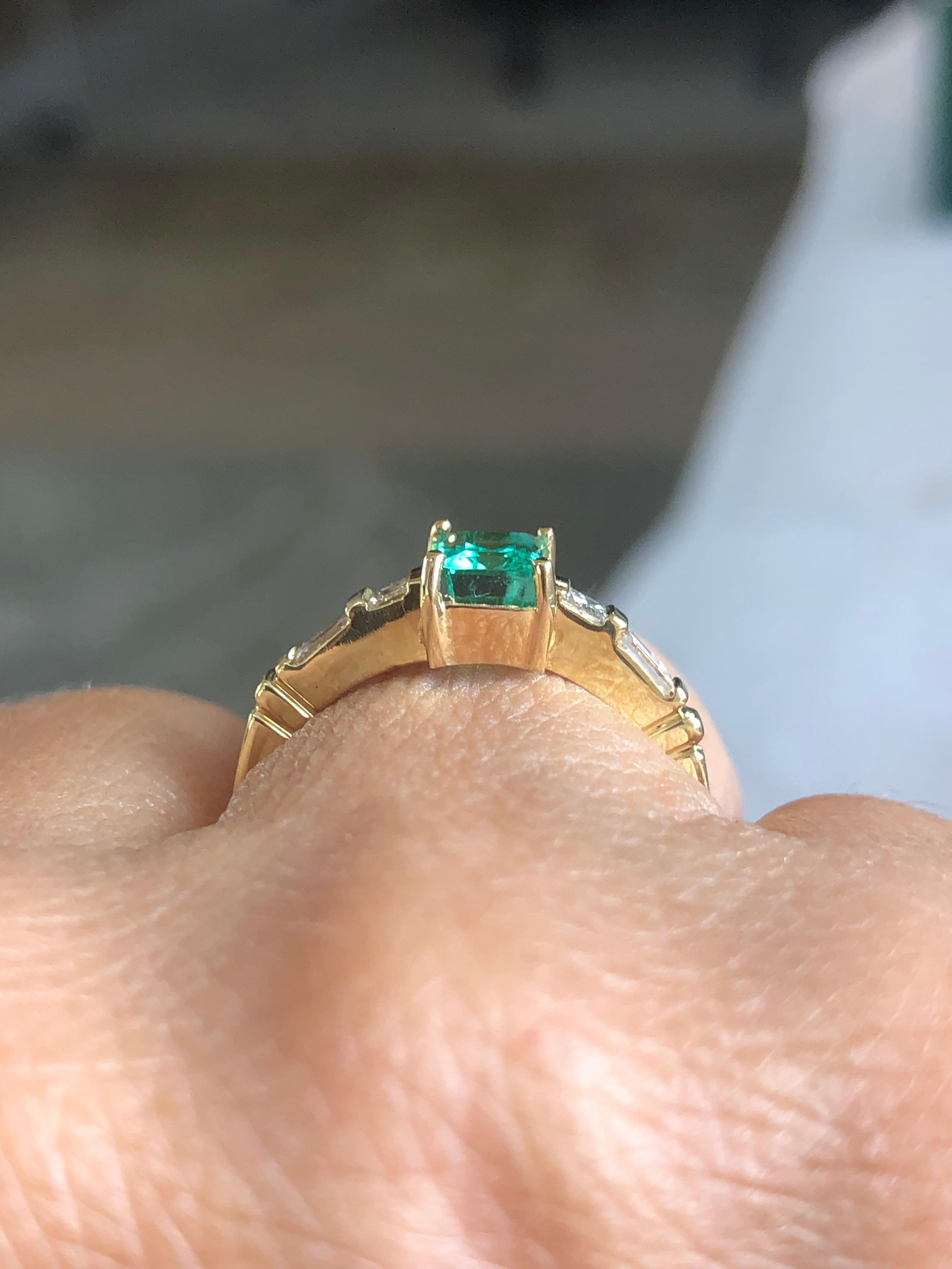 Emerald Diamond Yellow Gold 18 Karat Engagement Ring 7