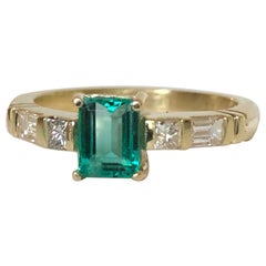 Emerald Diamond Yellow Gold 18 Karat Engagement Ring