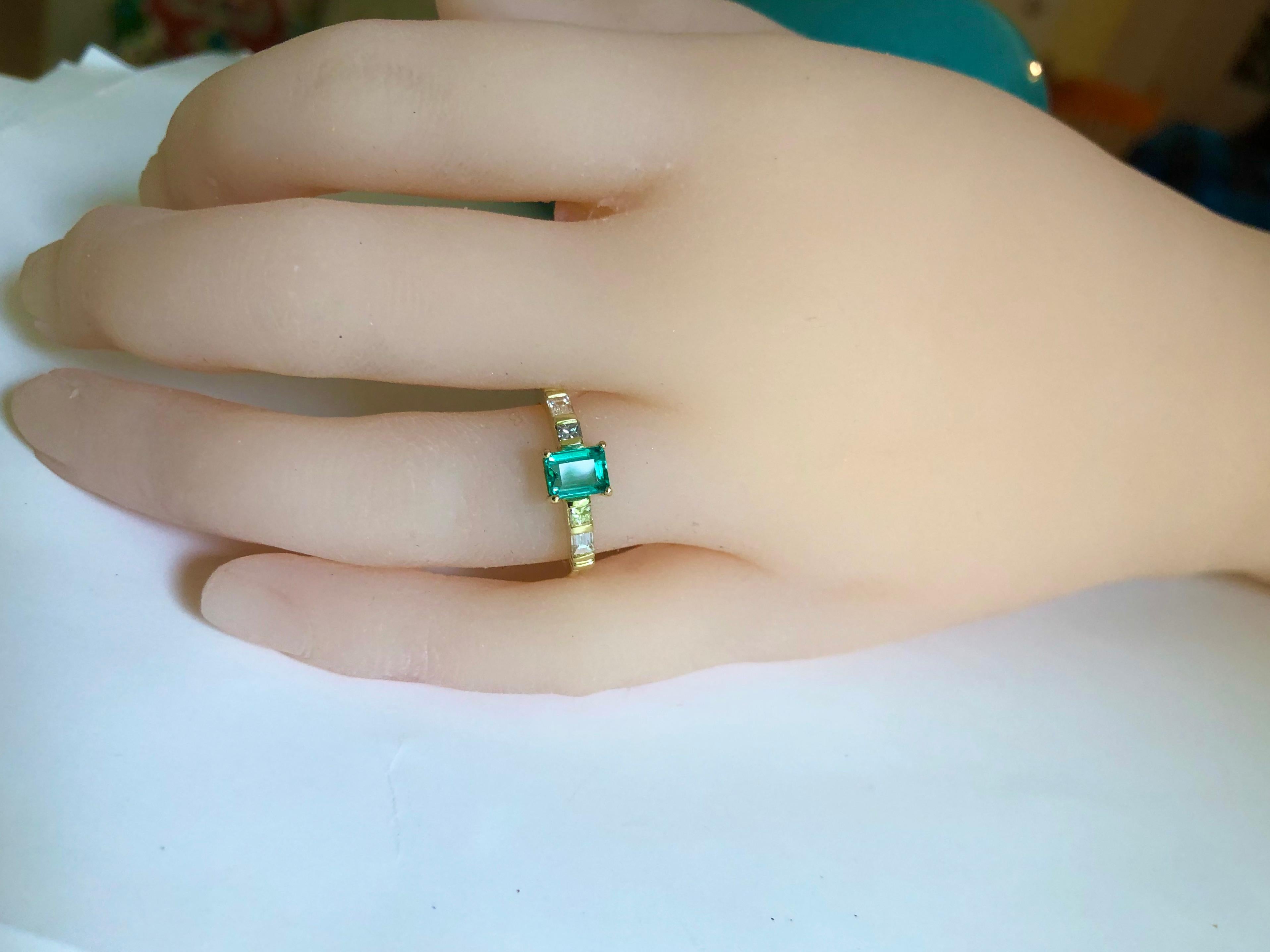 Emerald Diamond Yellow Gold 18 Karat Engagement Ring 5