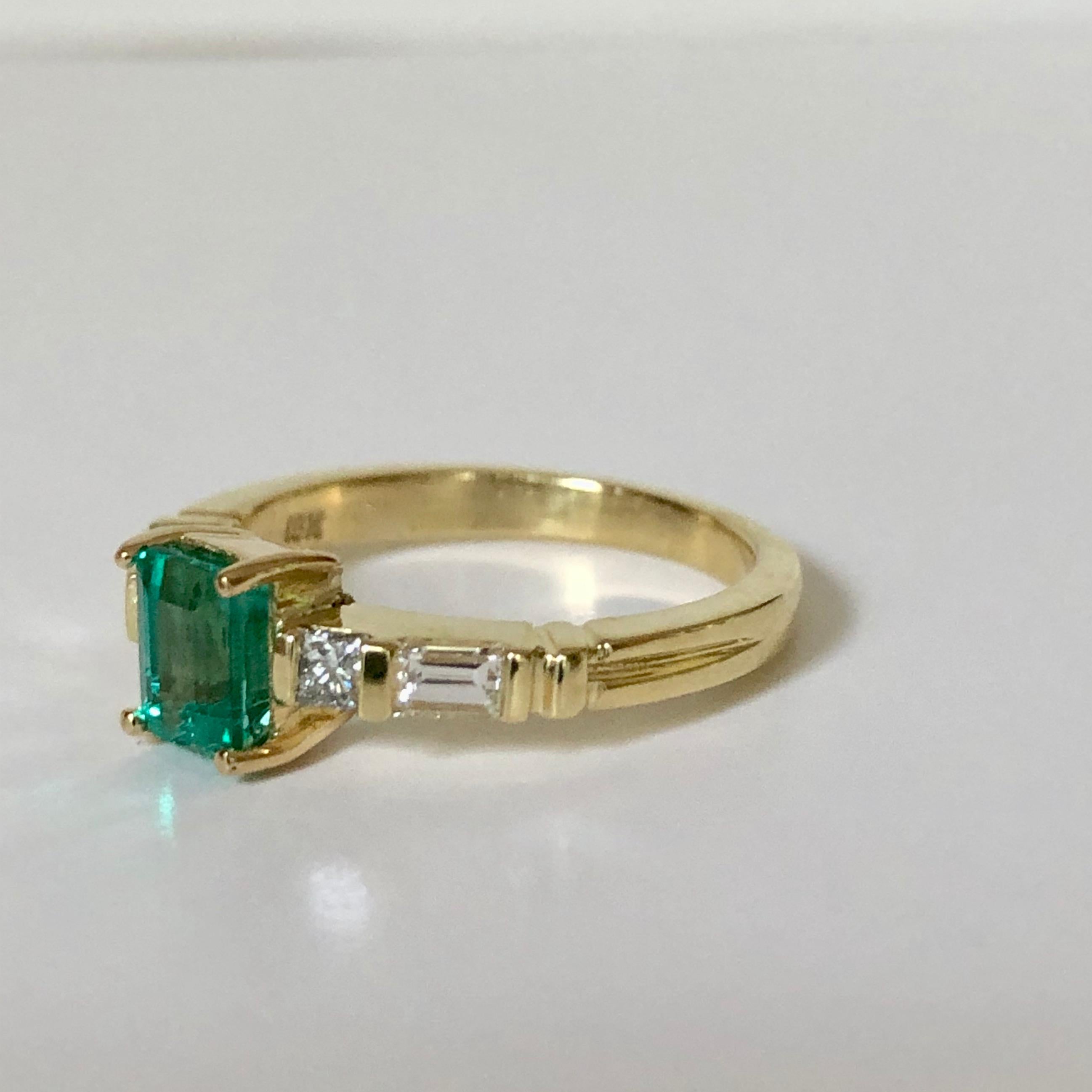 Emerald Diamond Yellow Gold 18 Karat Engagement Ring 9