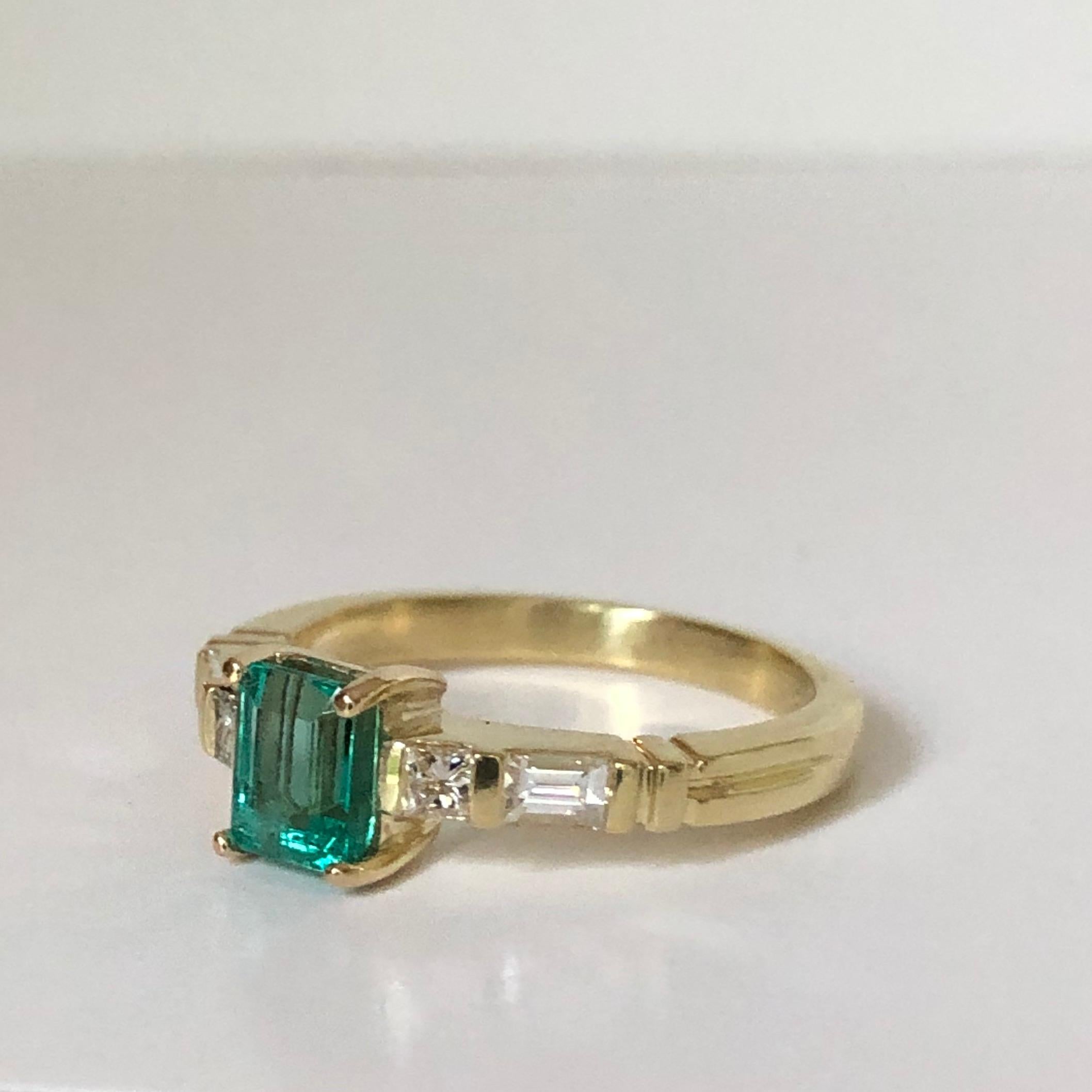 Emerald Diamond Yellow Gold 18 Karat Engagement Ring 12