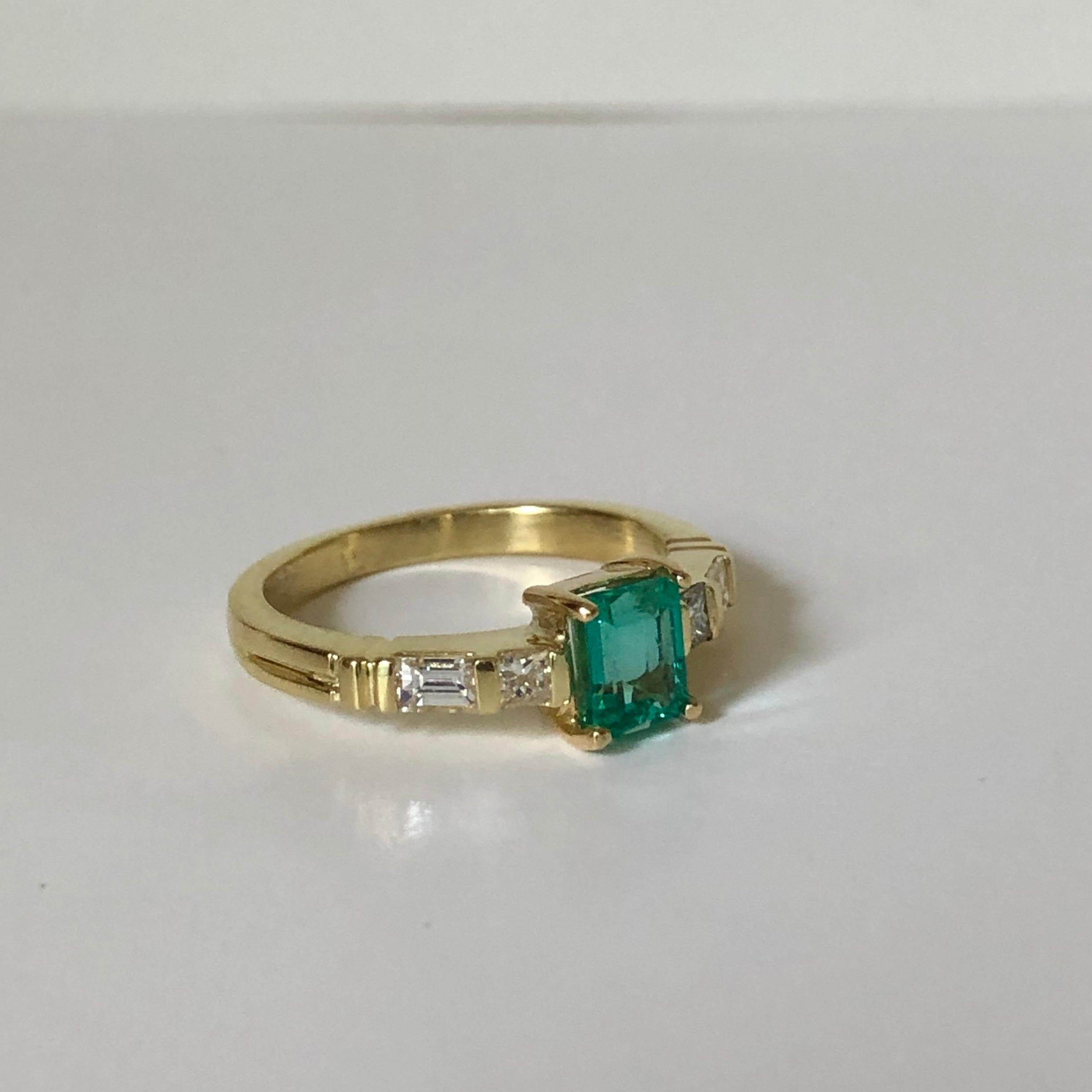 Contemporary Emerald Diamond Yellow Gold 18 Karat Engagement Ring