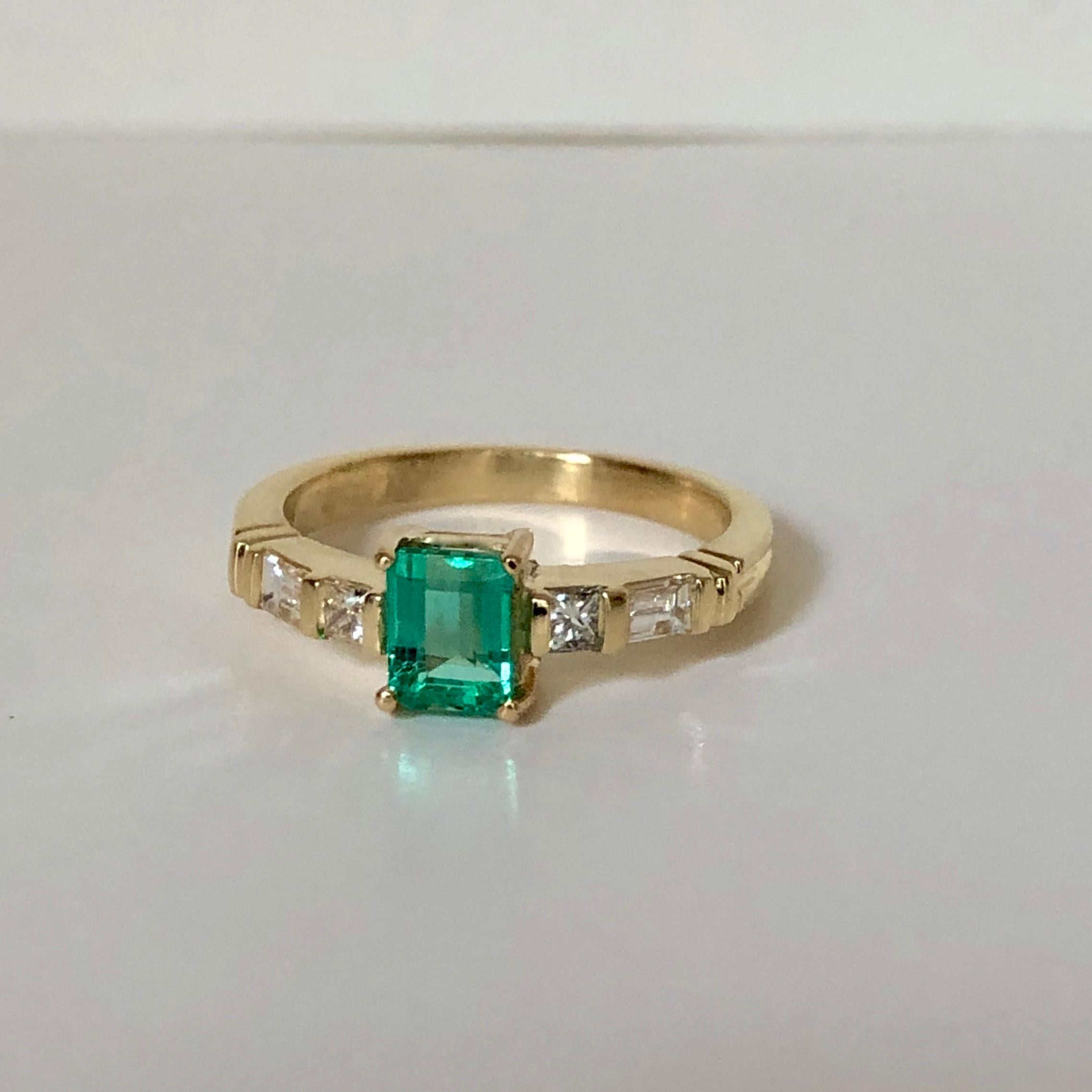 Emerald Cut Emerald Diamond Yellow Gold 18 Karat Engagement Ring