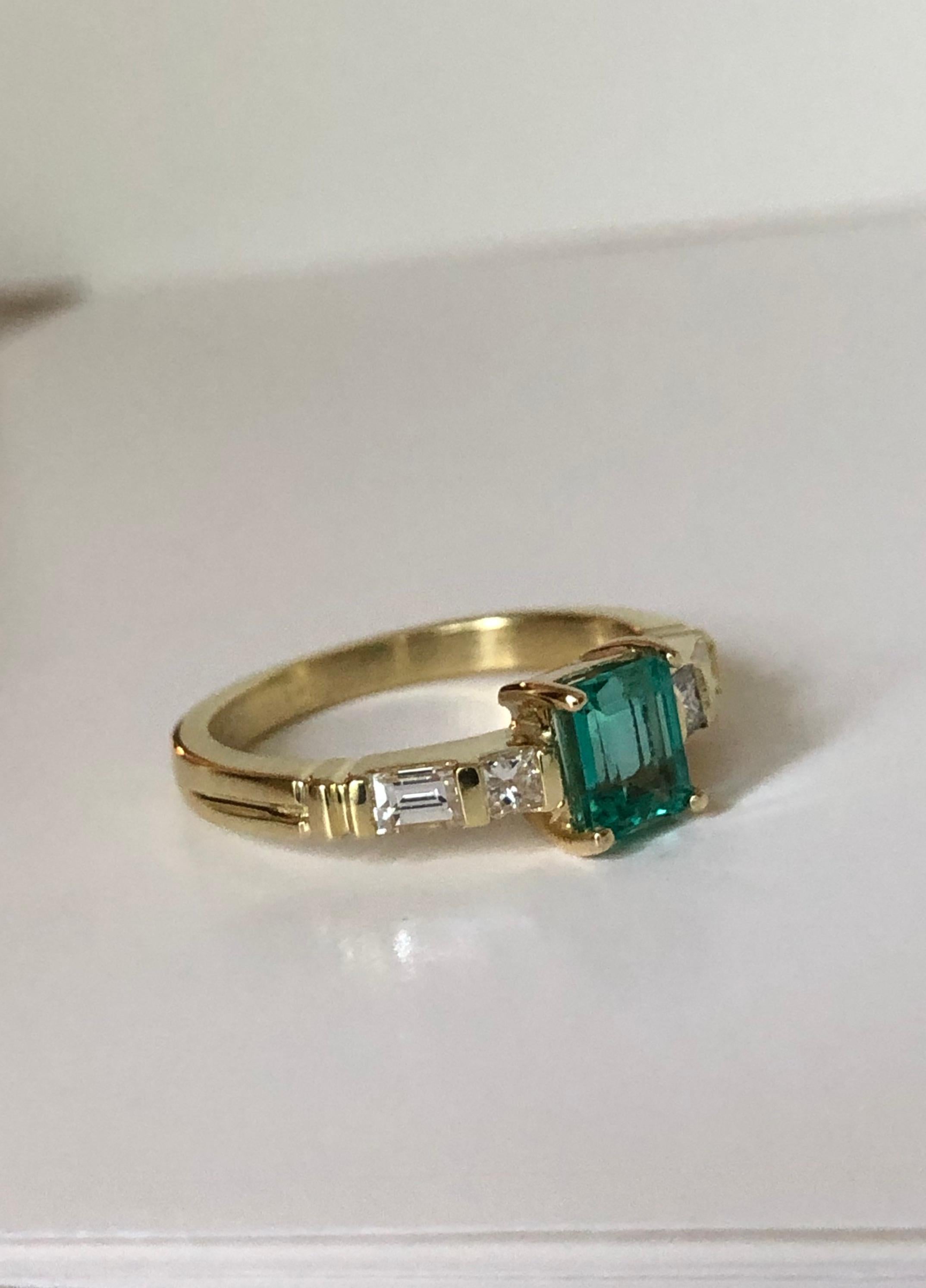 Emerald Diamond Yellow Gold 18 Karat Engagement Ring 3