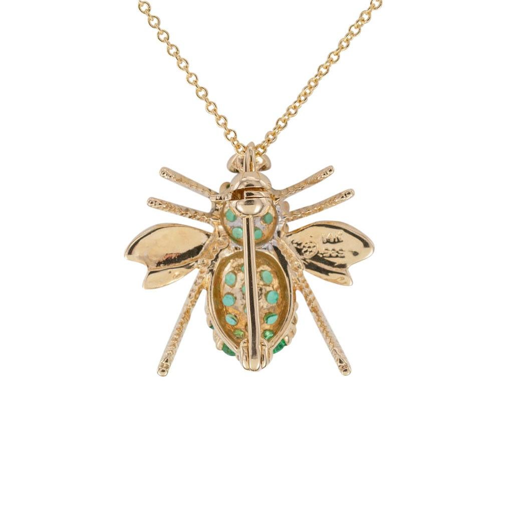 Contemporary Emerald Diamond Yellow Gold Bee Brooch Pendant