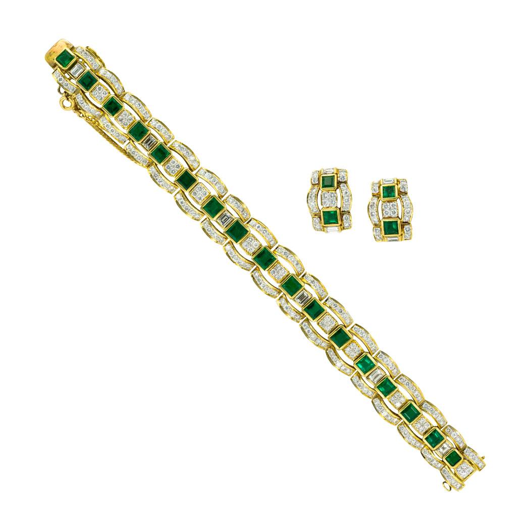 Emerald Diamond Yellow Gold Bracelet In Good Condition In Los Angeles, CA