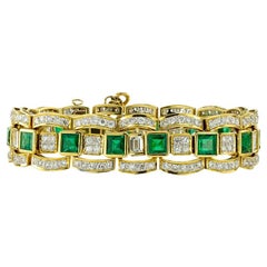 Vintage Emerald Diamond Yellow Gold Bracelet
