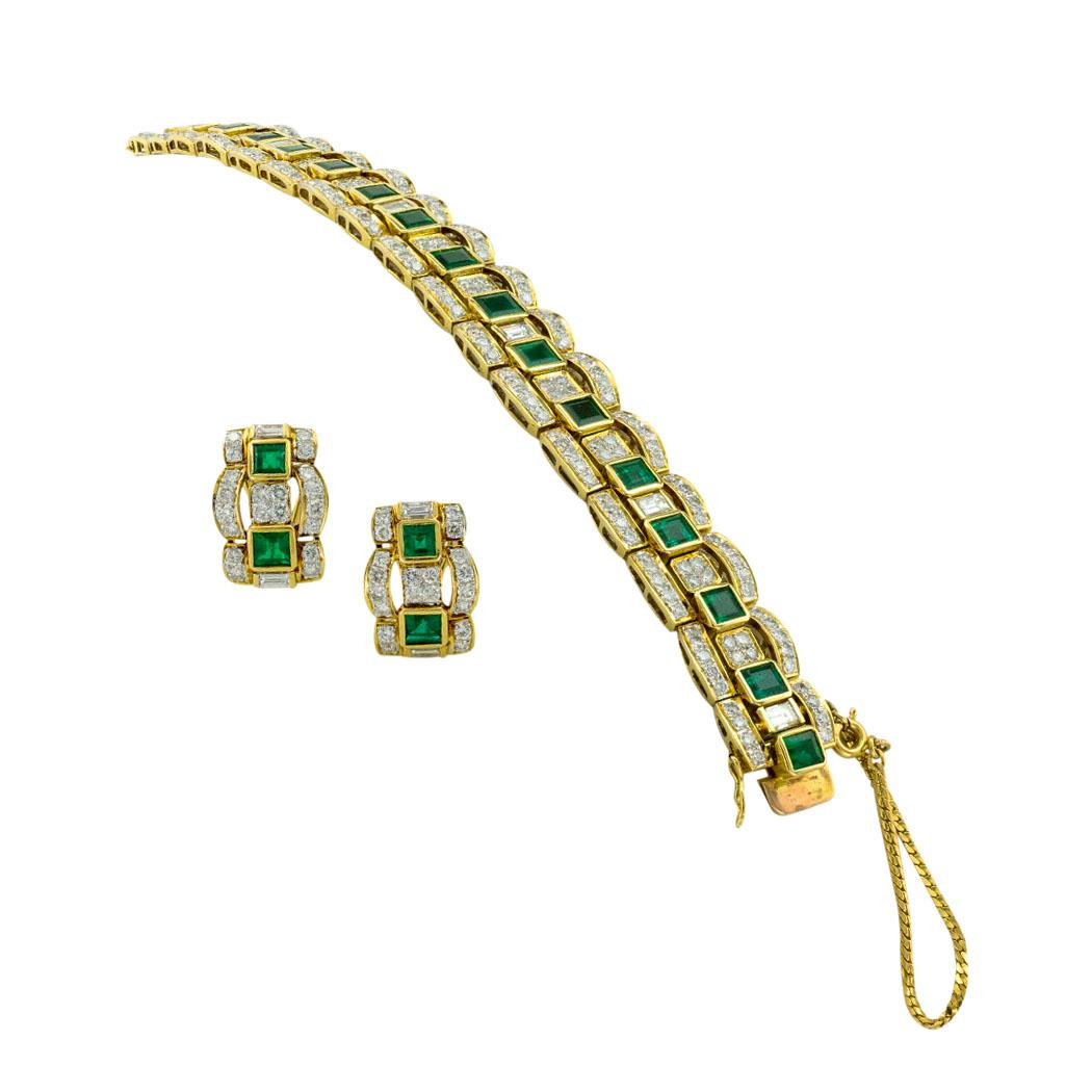 Contemporary Emerald Diamond Yellow Gold Clip on Earrings