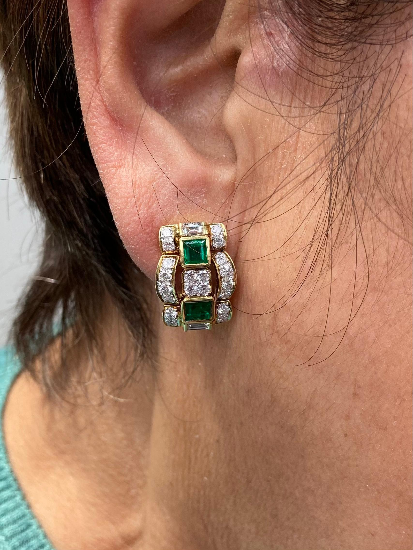 Women's Emerald Diamond Yellow Gold Clip on Earrings