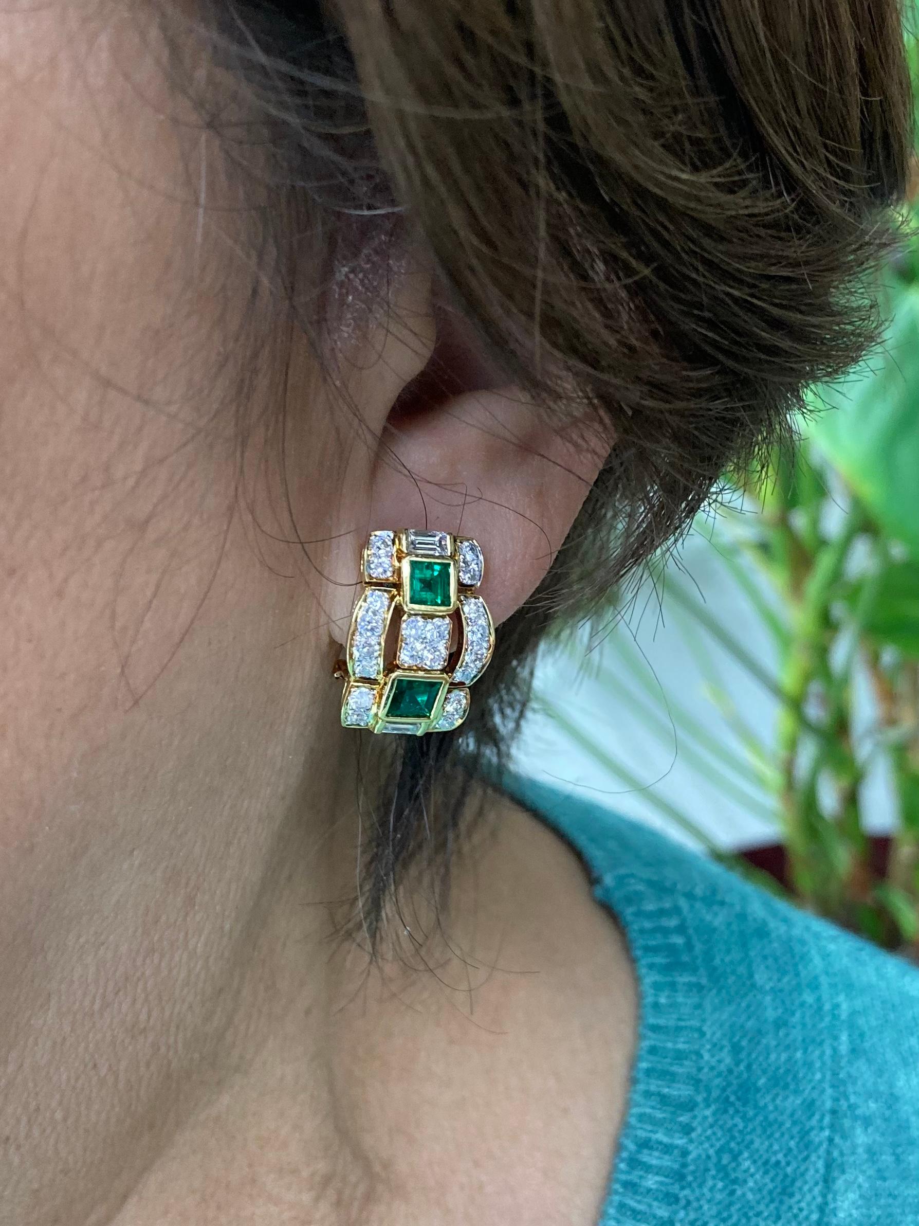 Emerald Diamond Yellow Gold Clip on Earrings 1