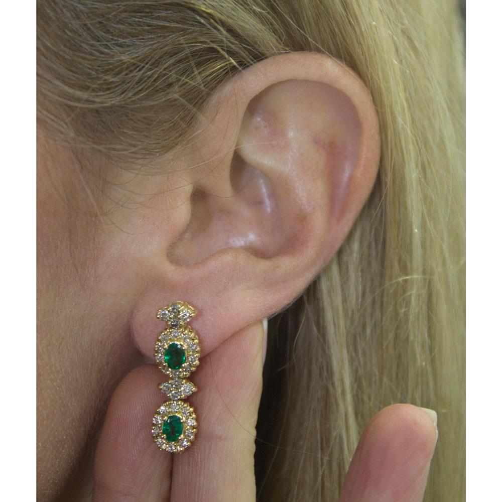 Modern Emerald Diamond Yellow Gold Drop Earrings