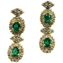 Emerald Diamond Yellow Gold Drop Earrings