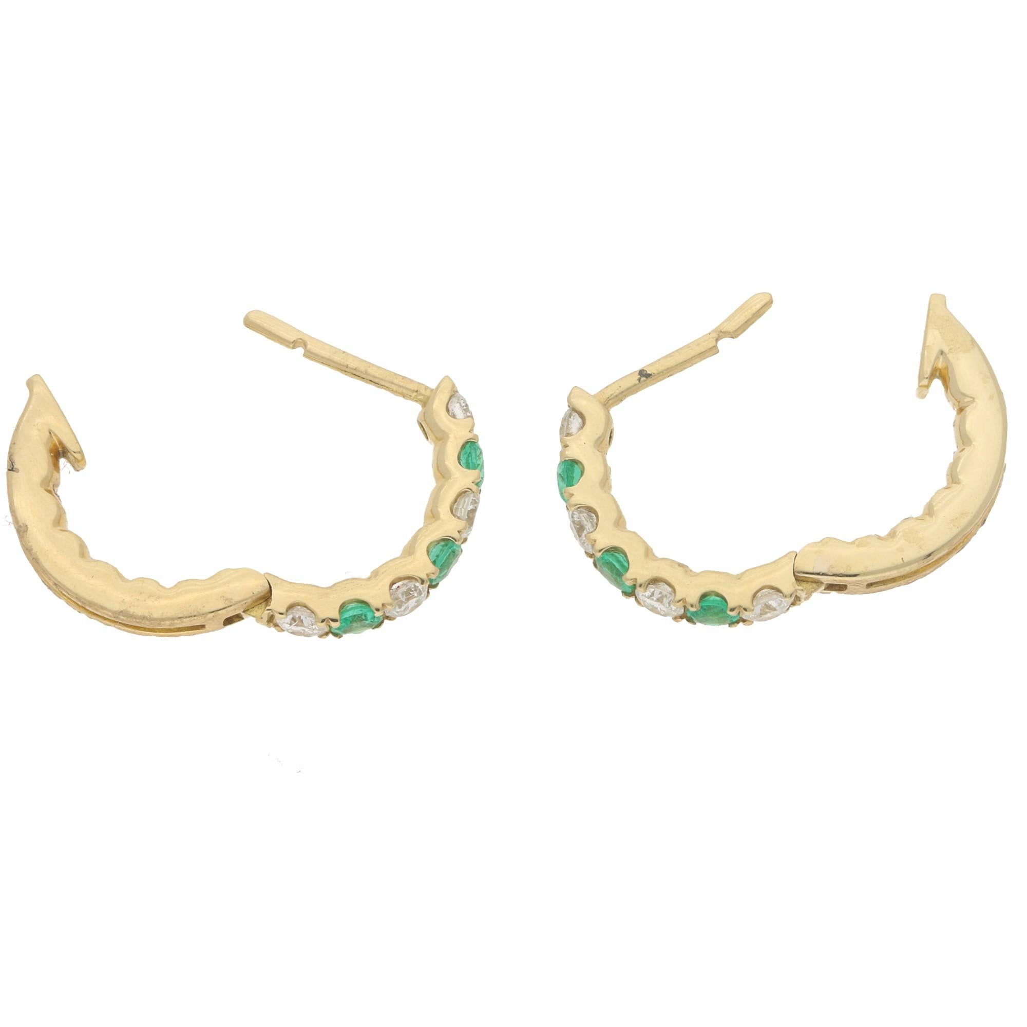 Emerald & Diamond Yellow Gold Hoop Earrings In New Condition In London, GB