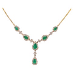 Vintage Emerald Diamond Yellow Gold Lariat Necklace