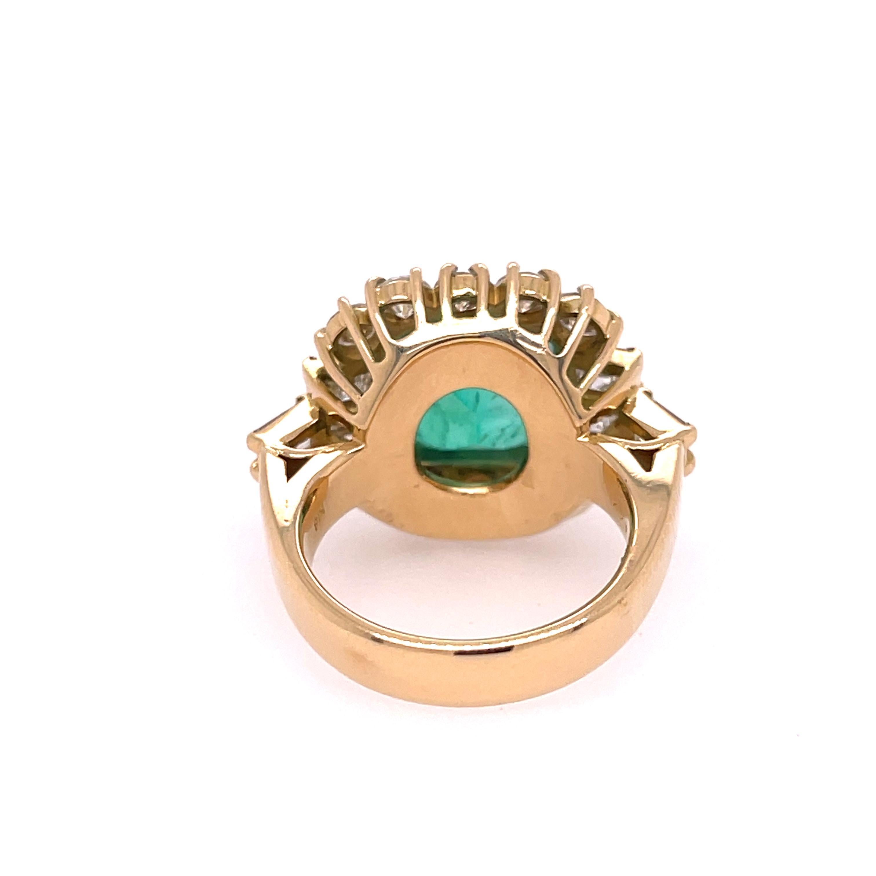Square Cut Emerald & Diamond Yellow Gold Ring For Sale