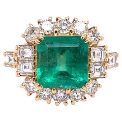 Vintage Emerald & Diamond Yellow Gold Ring