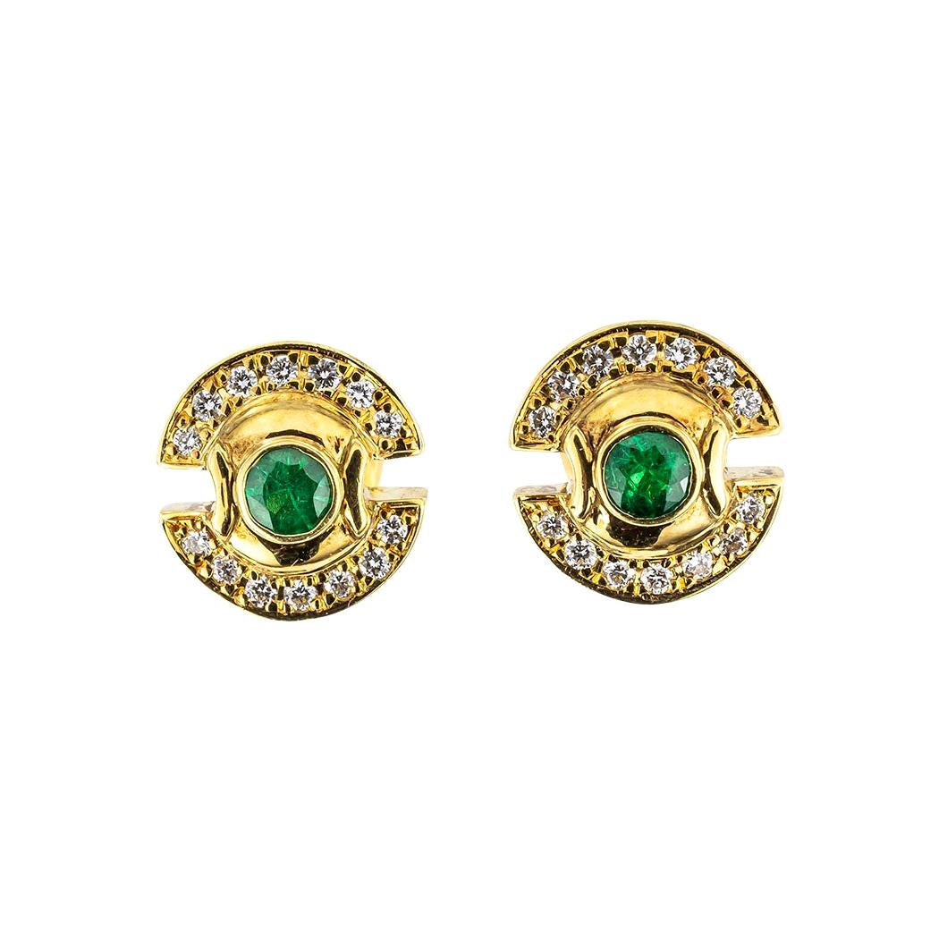 Emerald Diamond Yellow Gold Stud Earrings